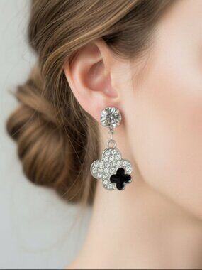 Silver Clover Earrings, Clover Drop Earrings, Silver Fashion Earrings